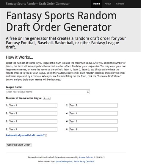 Fantasy Draft Order Generator .